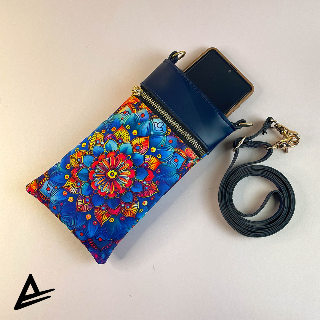 Geometric Flowery crossbody mobile pouch with mandala floral pattern in bold colors – Artrustick