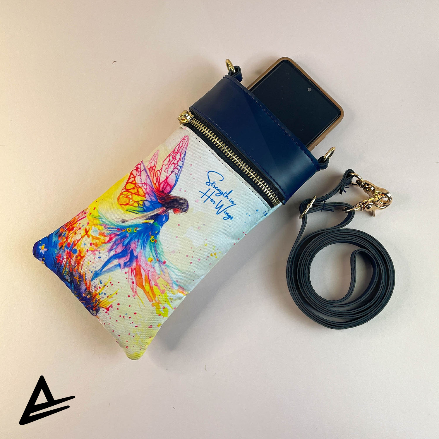 Fairy Strength crossbody pouch with colorful fairy wings and dreamy fantasy art – Artrustick